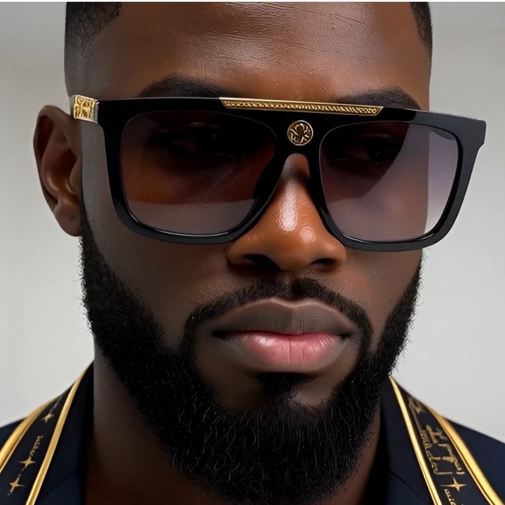 Sunglasses Men's Square Frame Gold  Fashion Shades Street Wear Driving Retro New